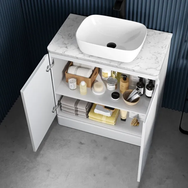 Corsica Gloss White Vanity with Marble Top & Curved Basin 800mm