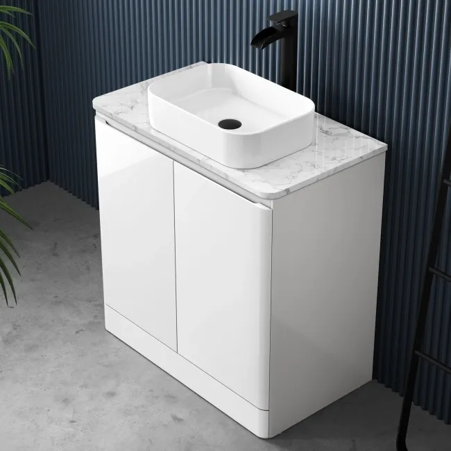 Corsica Gloss White Vanity with Marble Top & Marin Basin 800mm