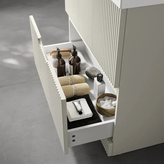 Crete Fluted Linen White Basin Vanity Drawer 800mm
