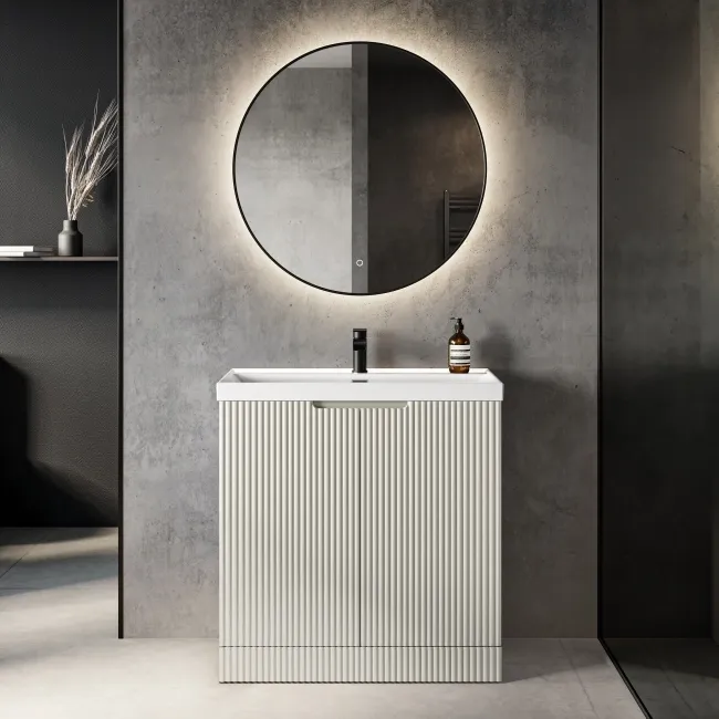 Crete Fluted Linen White Basin Vanity 800mm
