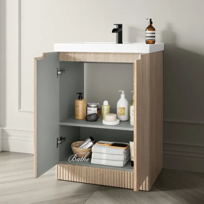 Crete Fluted Apex Oak Basin Vanity 600mm