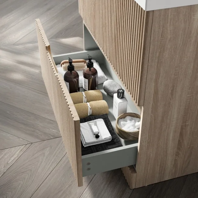 Crete Fluted Apex Oak Basin Vanity Drawer 800mm