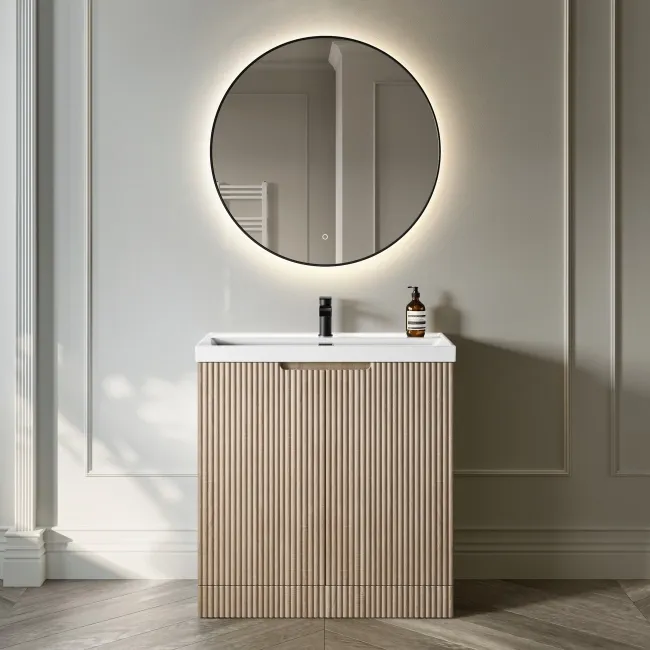 Crete Fluted Apex Oak Basin Vanity 800mm