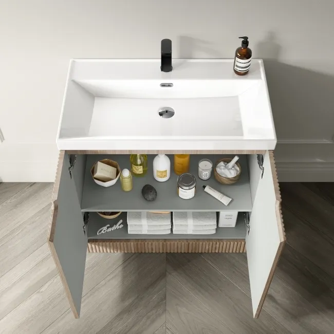 Crete Fluted Apex Oak Basin Vanity 800mm