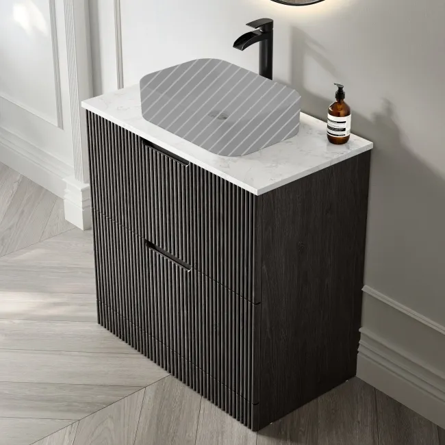 Crete Fluted Charcoal Elm Vanity Drawer with Marble Top 800mm - Excludes Counter Top Basin