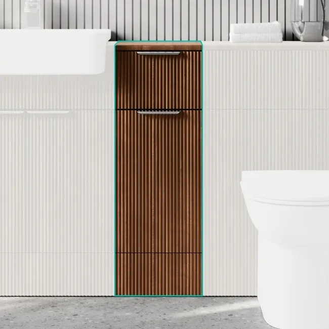 Sicily Fluted Black Walnut Side Cabinet Unit 300mm - Chrome Handles