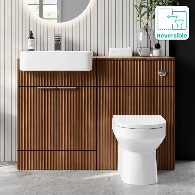 Sicily Fluted Black Walnut Combination Vanity Basin and Miami Toilet 1200mm - Chrome Handles
