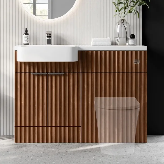 Sicily Fluted Black Walnut Basin Vanity and Toilet Unit 1200mm (No Toilet) - Chrome Handles - Left