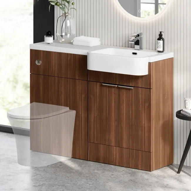 Sicily Fluted Black Walnut Basin Vanity and Toilet Unit 1200mm (No Toilet) - Chrome Handles - Right