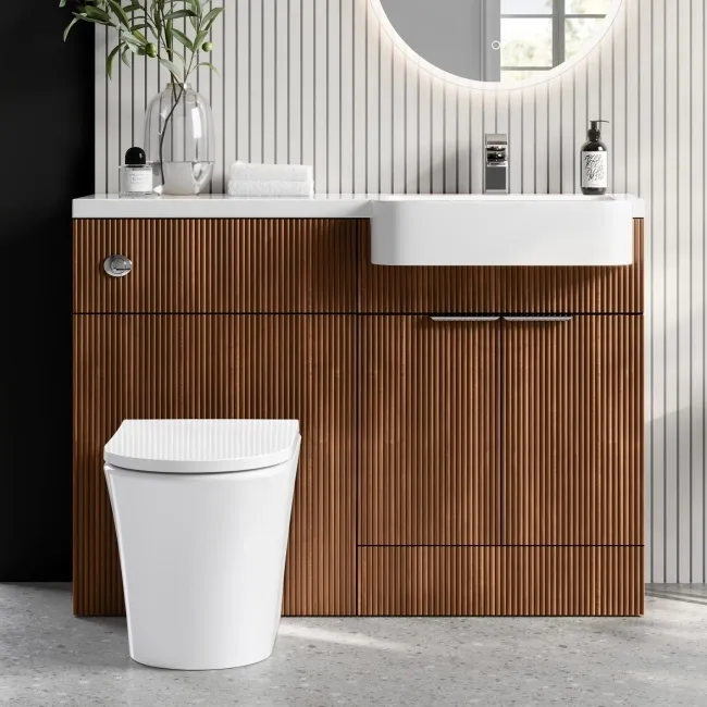 Sicily Fluted Black Walnut Vanity Basin and Tucson Toilet 1200mm - Chrome Handles - Right Handed