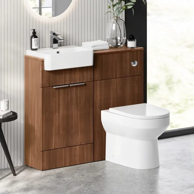 Sicily Fluted Black Walnut Combination Vanity Basin and Miami Toilet 1000mm - Chrome Handles