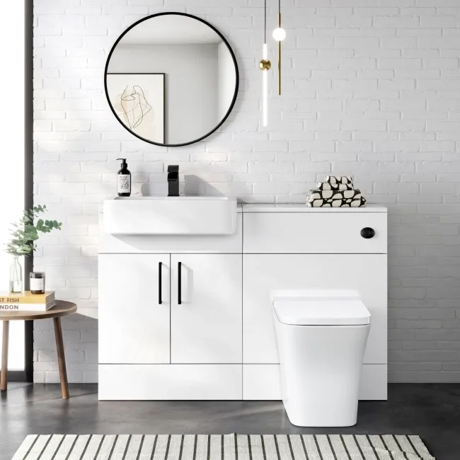 100% Waterproof - Harper Gloss White PVC Vanity Basin and Houston Toilet 1200mm - Black Accents