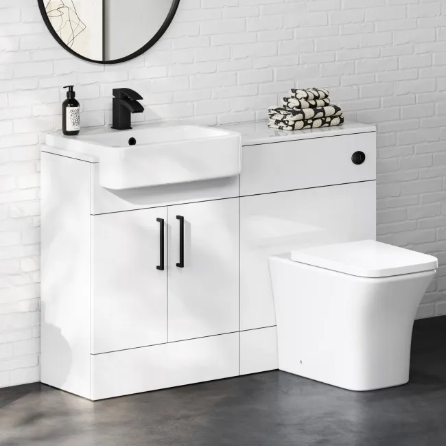 100% Waterproof - Harper Gloss White PVC Vanity Basin and Houston Toilet 1200mm - Black Accents