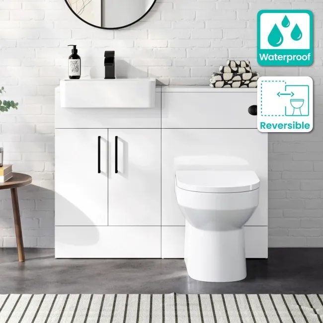 100% Waterproof - Harper Gloss White PVC Vanity Basin & Miami Toilet 1000mm - Black Accents