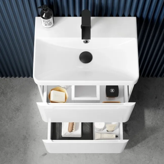 100% Waterproof - Corsica Gloss White PVC Slimline Basin Drawer Vanity 500mm