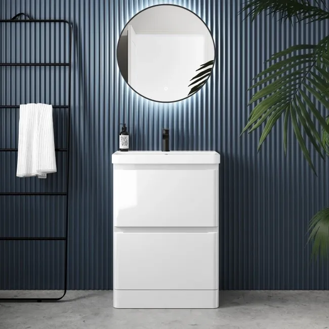 100% Waterproof - Corsica Gloss White PVC Slimline Basin Drawer Vanity 600mm