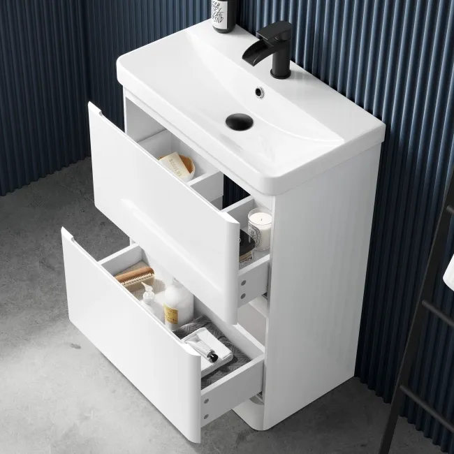 100% Waterproof - Corsica Gloss White PVC Slimline Basin Drawer Vanity 600mm