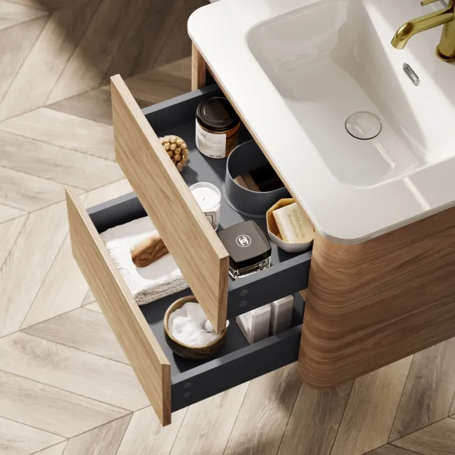 Jerez Country Oak Wall Hung Basin Drawer Vanity 600mm