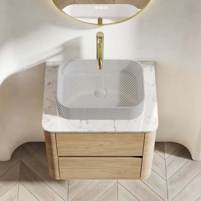 Jerez Country Oak Wall Hung Drawer Vanity with Marble Top 600mm - Excludes Basin