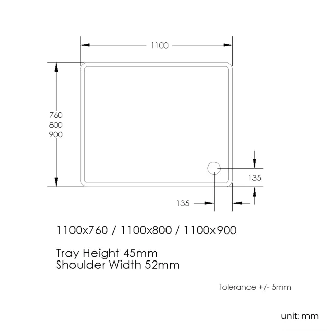 London Rectangular Stone Shower Tray 1100x900mm