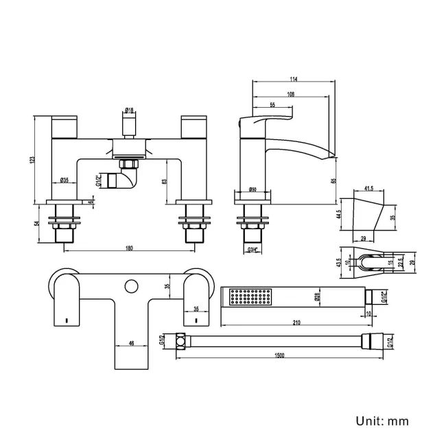 Severn Matt Black Basin & Shower Bath Mixer Tap Set