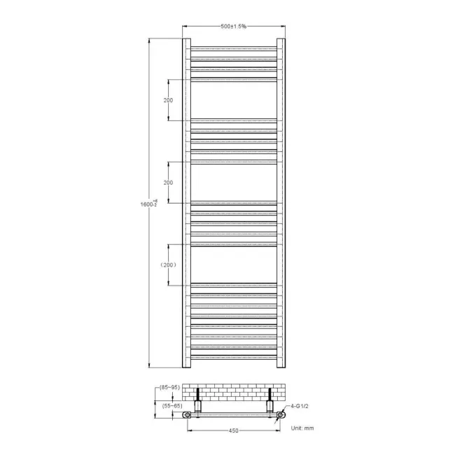 Barcelona Electric Chrome Straight Heated Towel Rail 1600x500mm