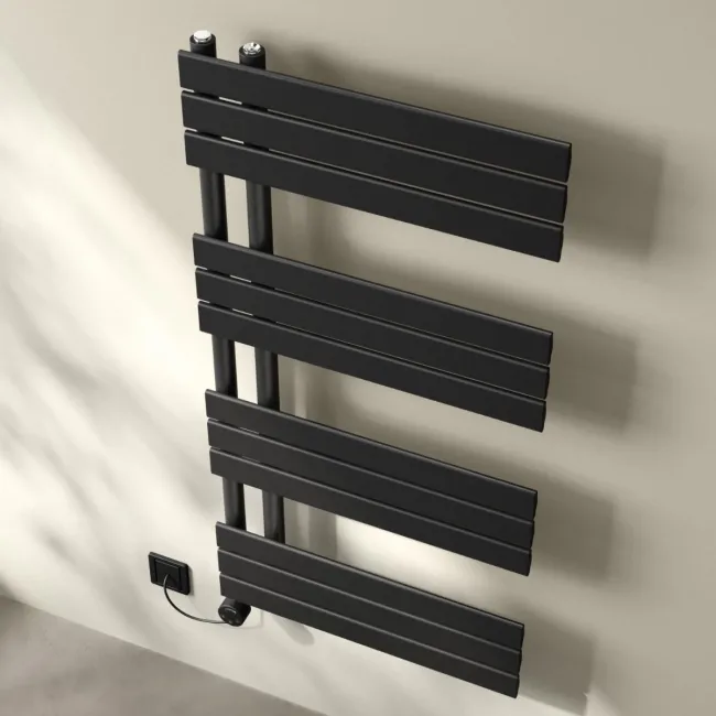 Seville Electric Matt Black Designer Flat Panel Heated Towel Rail 1200x600mm
