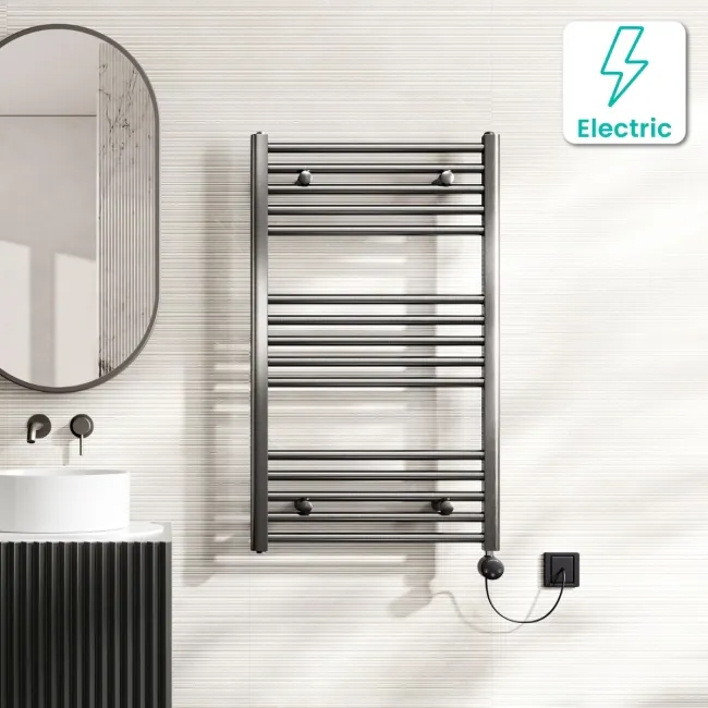 Naples Electric Premium Brushed Gunmetal Straight Heated Towel Rail 1000x600mm