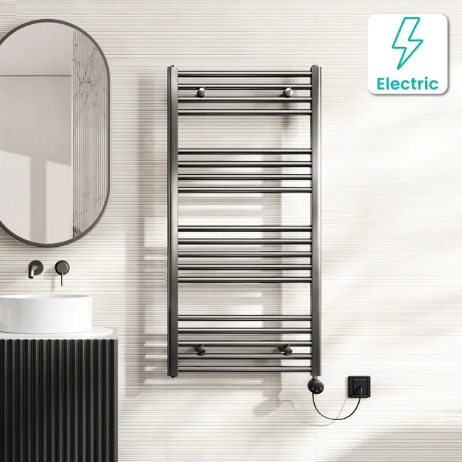 Naples Electric Premium Brushed Gunmetal Straight Heated Towel Rail 1200x600mm