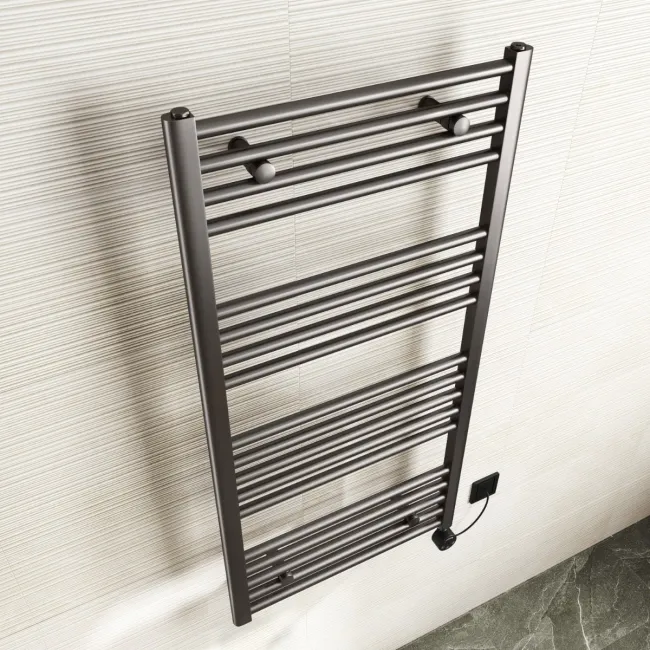 Naples Electric Premium Brushed Gunmetal Straight Heated Towel Rail 1200x600mm
