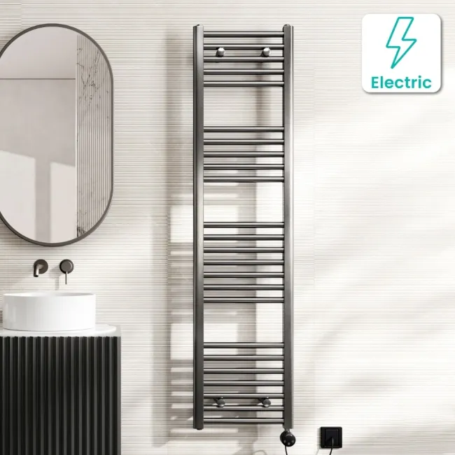 Naples Electric Premium Brushed Gunmetal Straight Heated Towel Rail 1600x400mm