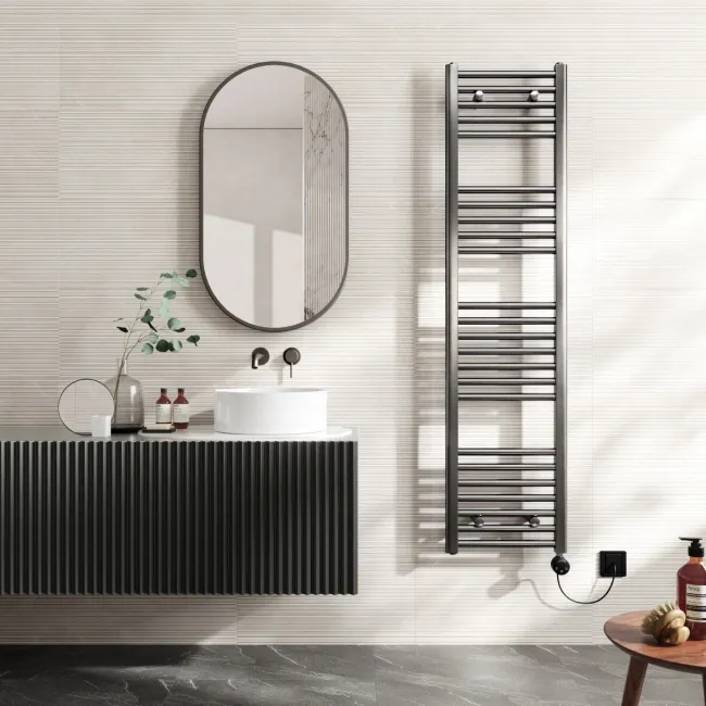 Naples Electric Premium Brushed Gunmetal Straight Heated Towel Rail 1600x400mm