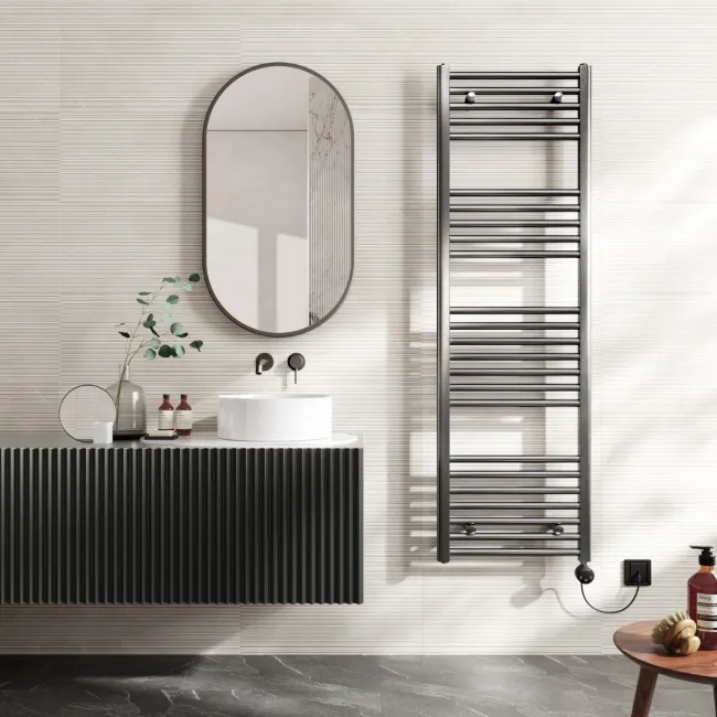 Naples Electric Premium Brushed Gunmetal Straight Heated Towel Rail 1600x500mm
