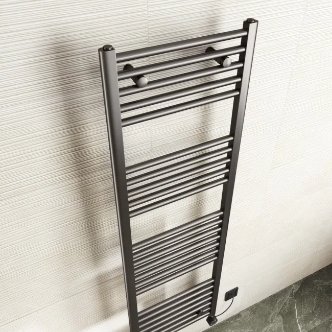 Naples Electric Premium Brushed Gunmetal Straight Heated Towel Rail 1600x500mm