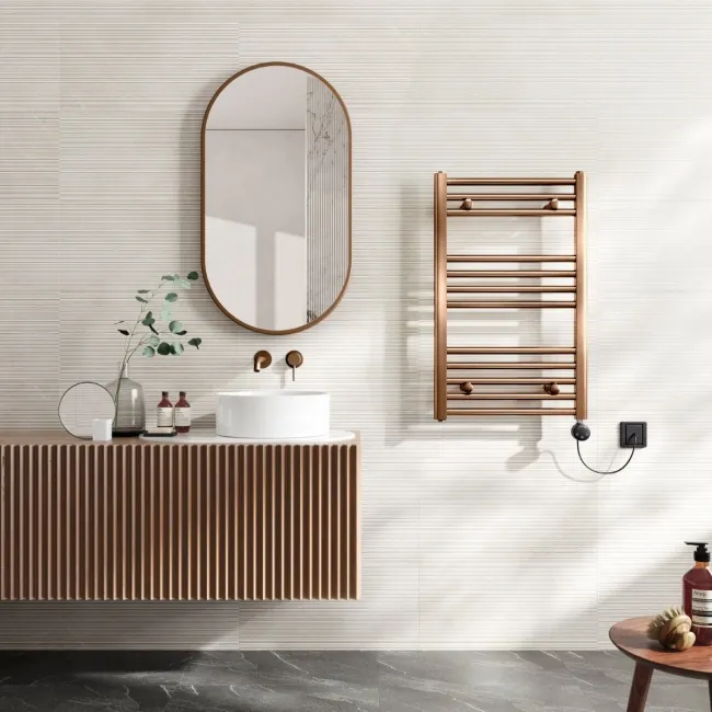 Naples Electric Premium Brushed Copper Straight Heated Towel Rail 800x500mm
