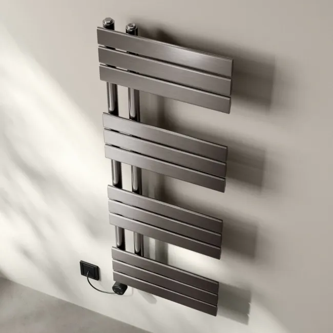 Seville Electric Brushed Gunmetal Designer Flat Panel Heated Towel Rail 1200x450mm
