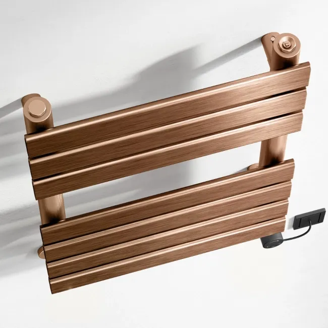 Santorini Electric Brushed Copper Flat Panel Heated Towel Rail 650x400mm