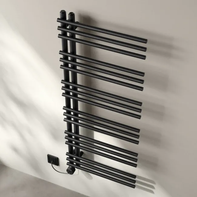 Cannes Electric Matt Black Designer Heated Towel Rail 1200x500mm