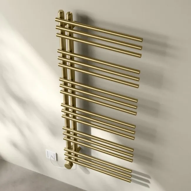 Cannes Electric Brushed Brass Designer Heated Towel Rail 1200x500mm