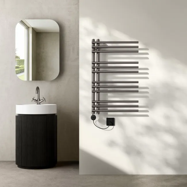 Cannes Electric Brushed Gunmetal Designer Heated Towel Rail 800x500mm
