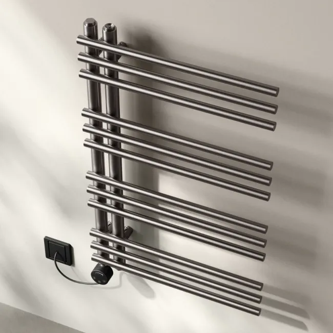 Cannes Electric Brushed Gunmetal Designer Heated Towel Rail 800x500mm