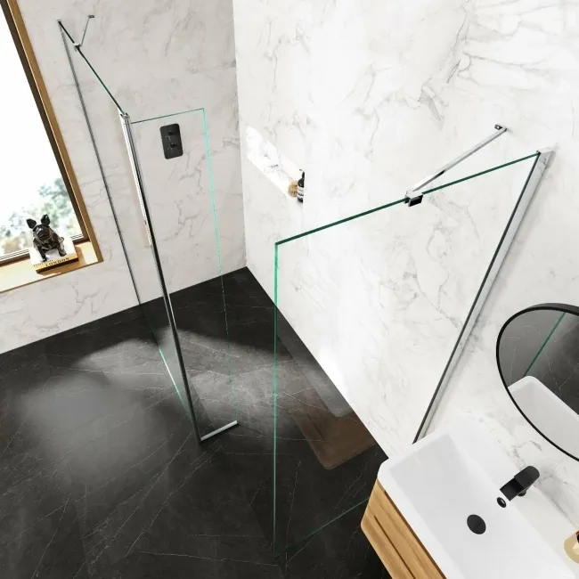 Copenhagen Easy Clean 8mm Walk In Shower Enclosure 1200mm & 800mm Glass with Pivotal Return Panel