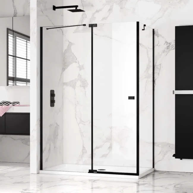 Vienna Matt Black Easy Clean 8mm Hinged Shower Enclosure 1400x800mm