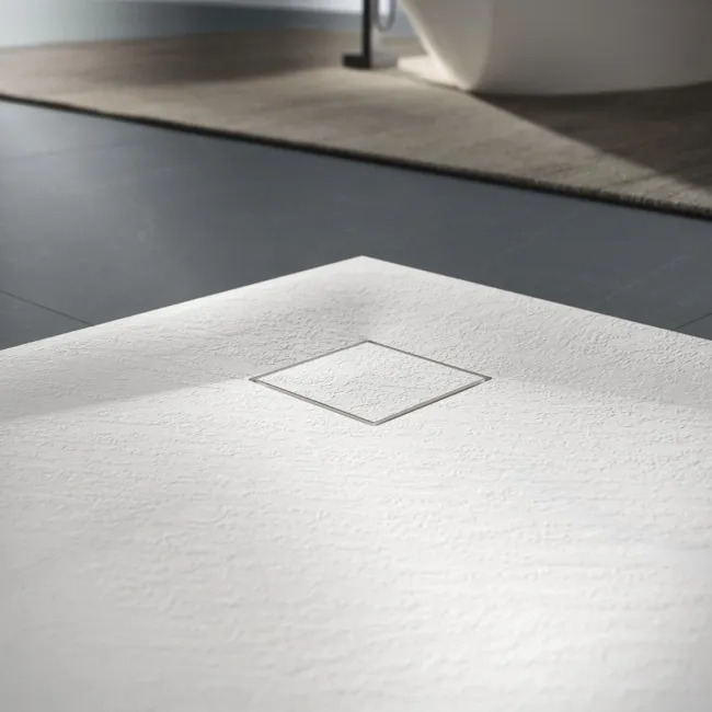 Berlin Quadrant Matt White Slate Effect SMC Composite Shower Tray 800x800mm