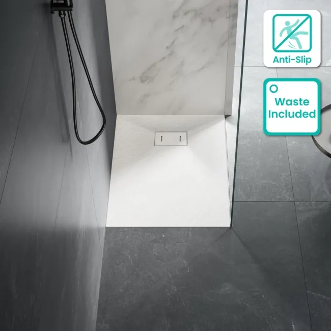Berlin Rectangular Matt White Slate Effect SMC Composite Shower Tray 900x700mm