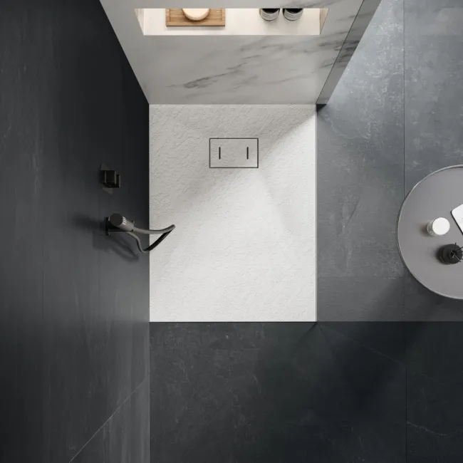 Berlin Rectangular Matt White Slate Effect SMC Composite Shower Tray 900x700mm
