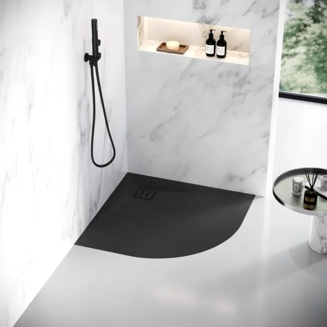 Berlin Quadrant Matt Black Slate Effect SMC Composite Shower Tray 800x800mm