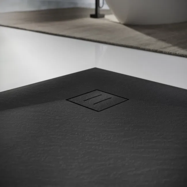 Berlin Quadrant Matt Black Slate Effect SMC Composite Shower Tray 800x800mm