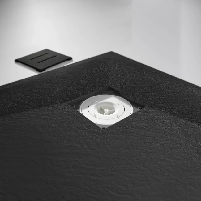 Berlin Quadrant Matt Black Slate Effect SMC Composite Shower Tray 800x800mm