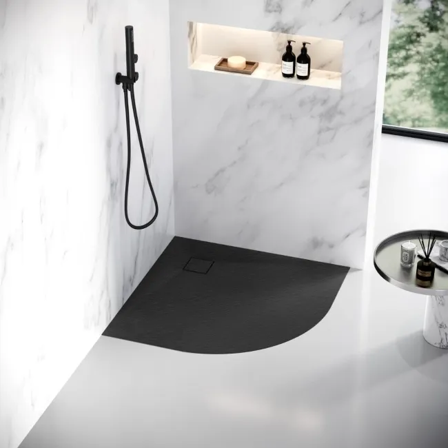 Berlin Quadrant Matt Black Slate Effect SMC Composite Shower Tray 900x900mm